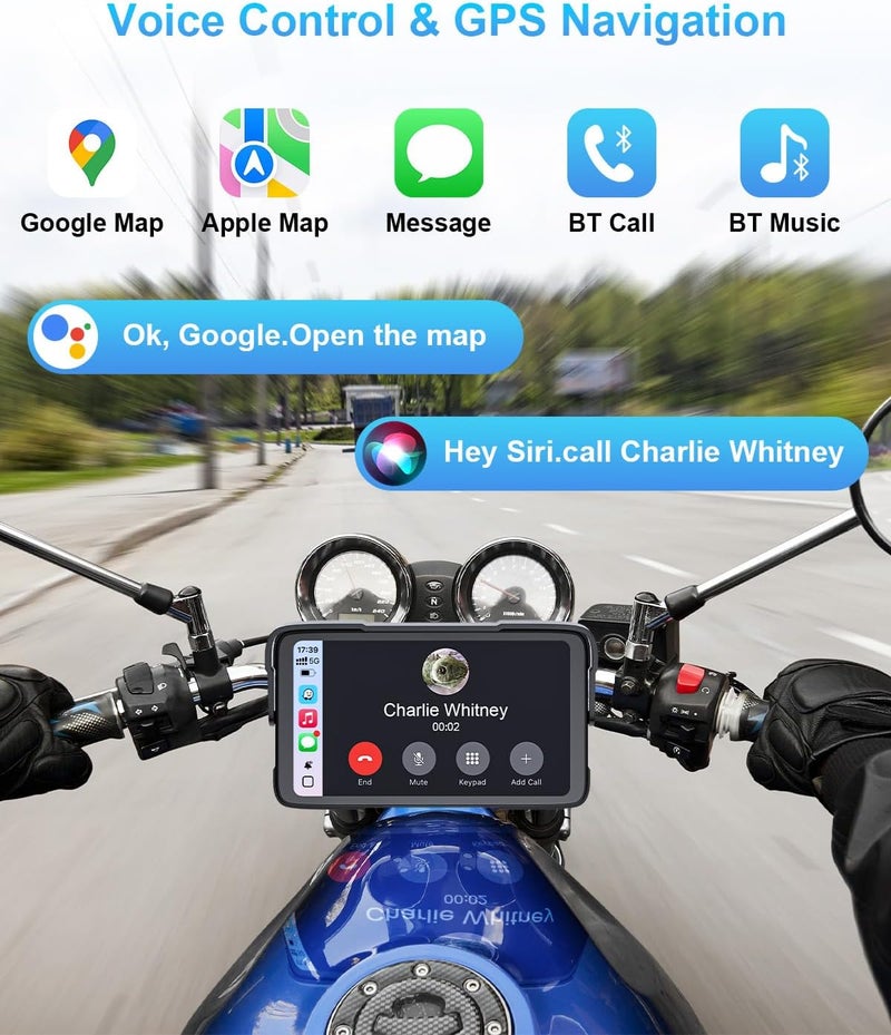 25HOURS Portable Motorcycle CarPlay HD Touch Screen, Motorcycle GPS Navigation System with Apple Carplay and Android Auto, IP67 Waterproof, Support Tire Pressure settings, Bluetooth, Voice Control, Navigation - Image 3